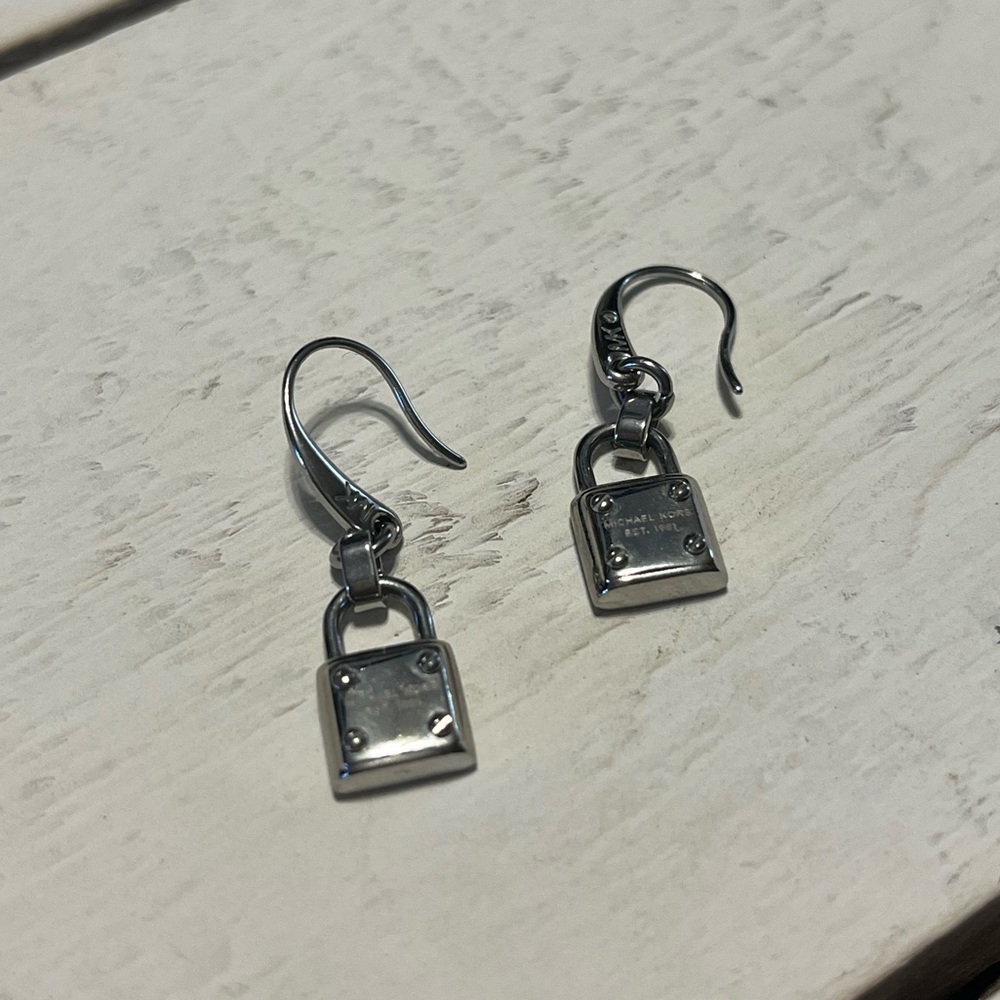 Michael Kors silver lock shaped earrings